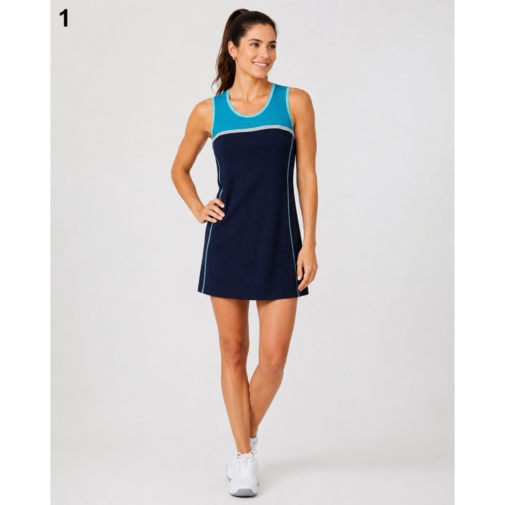 Title Nine Racerback Athletic Tennis Dress Womens S Blue Nylon Pocket‎ Shelf Bra